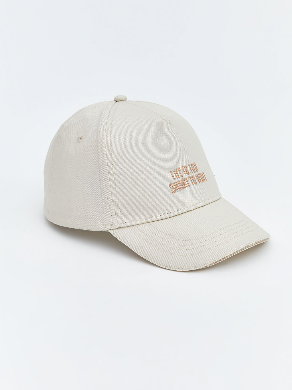 Ekru Yazı Nakışlı Kız Çocuk Kep Şapka-1