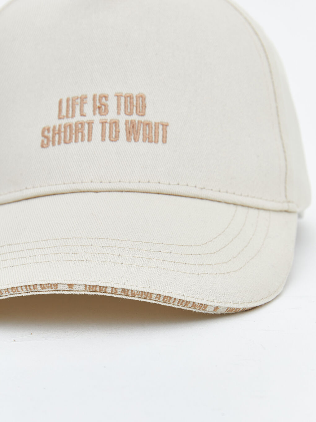 Ekru Yazı Nakışlı Kız Çocuk Kep Şapka-3