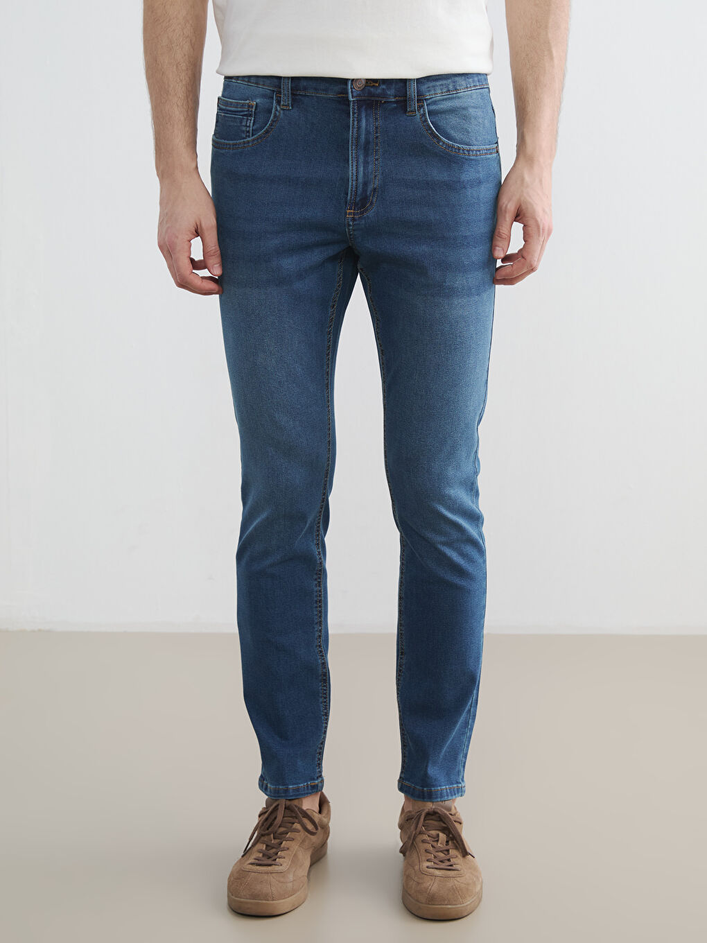 Мужчины Индиго Джинсы-1