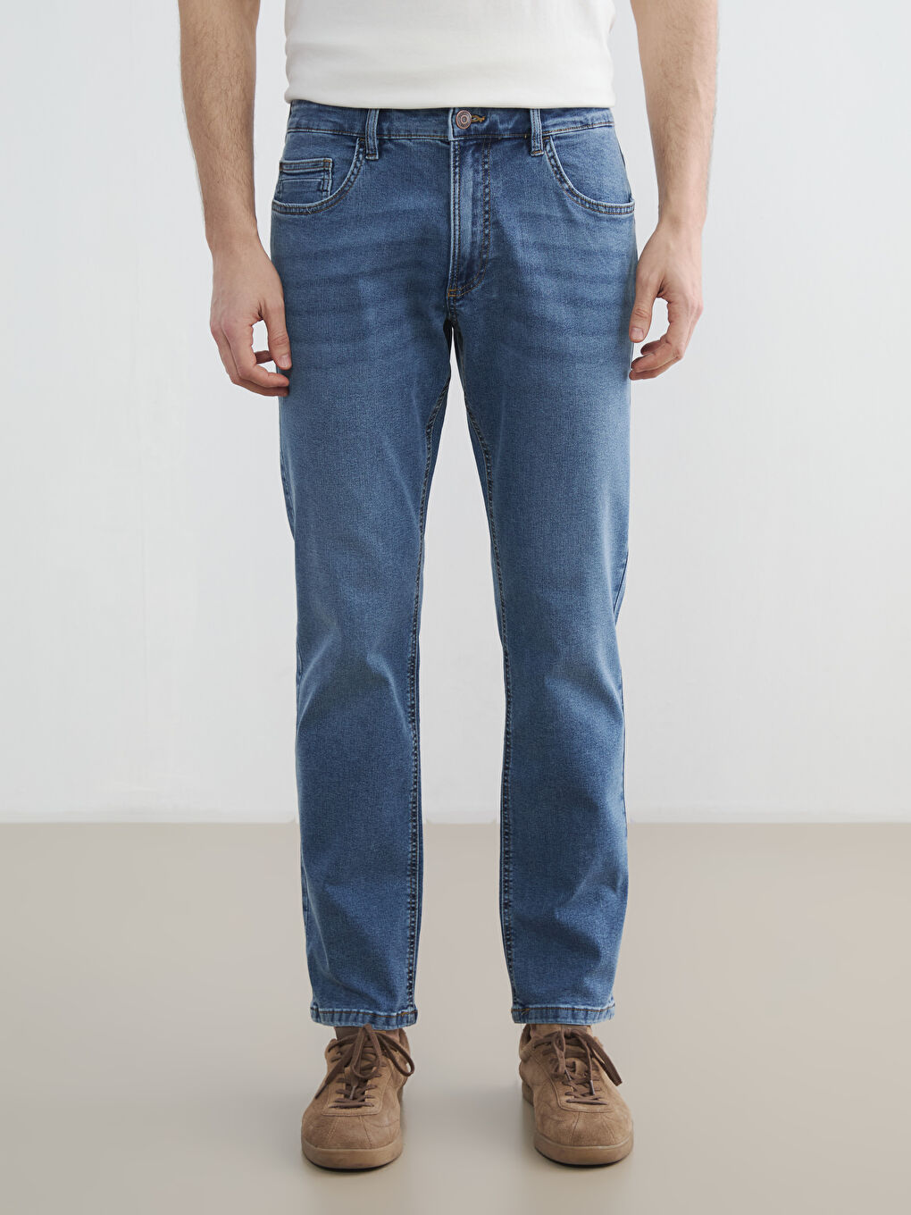 Мужчины Индиго Джинсы-1