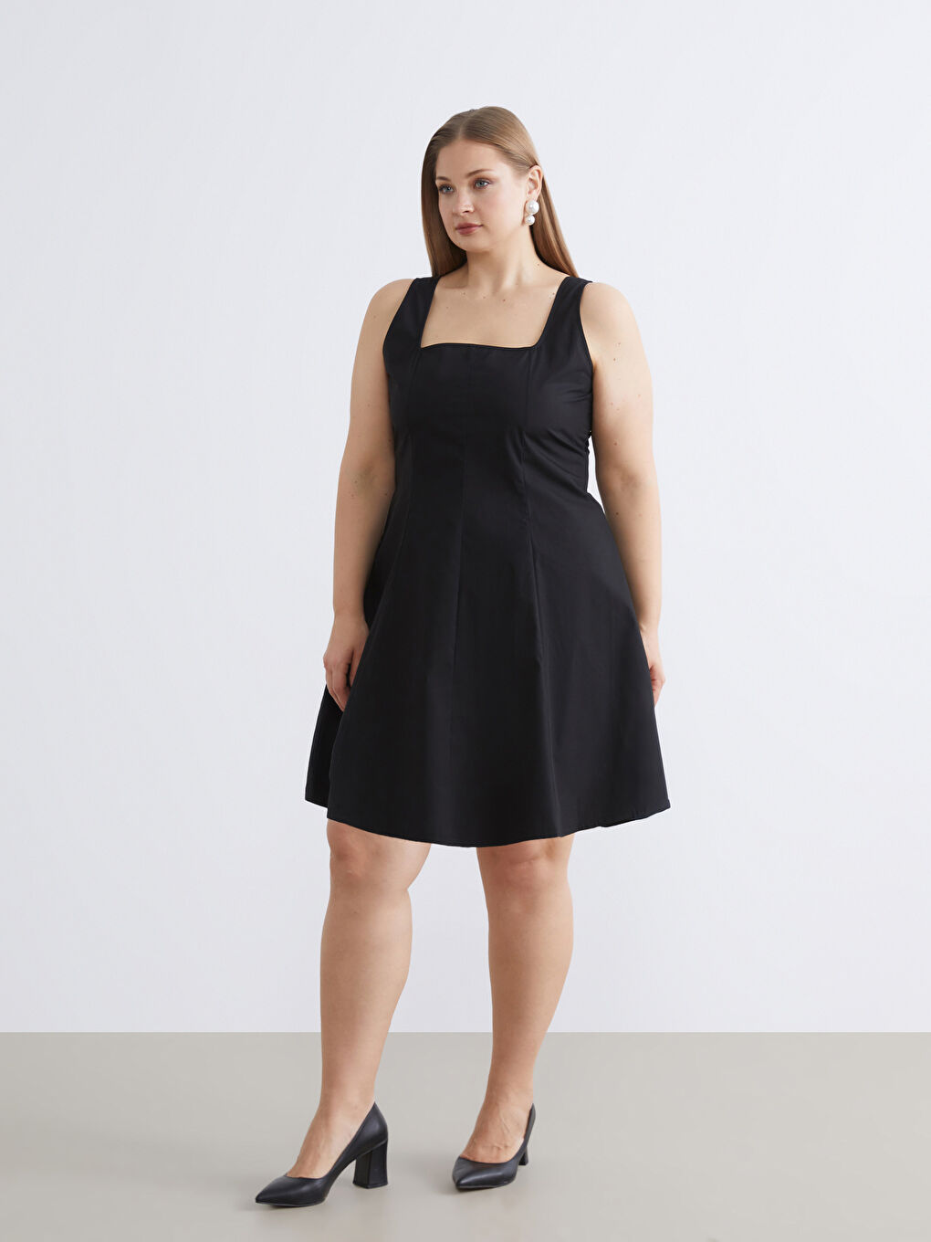 Square Neck Peplum Mini Dress