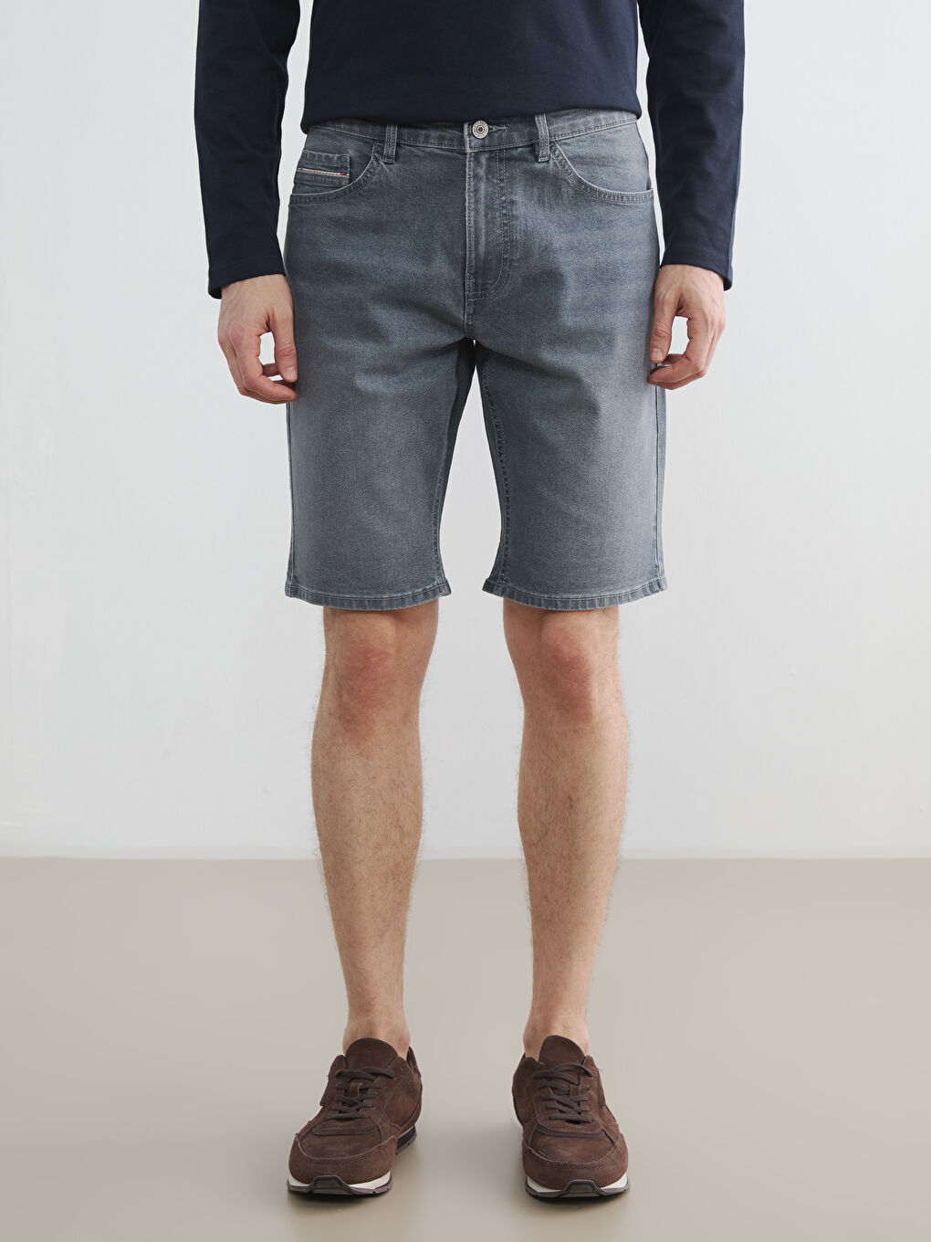 Мъж Сиво Къси дънкови панталони-1