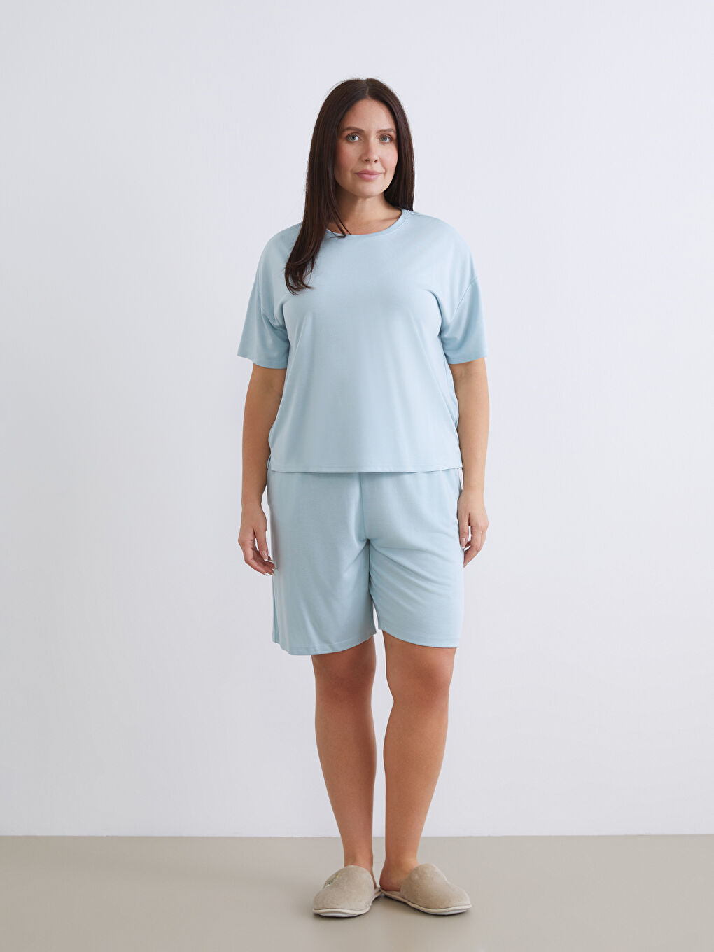 ქალი ლურჯი პიჟამა ტოპი-1