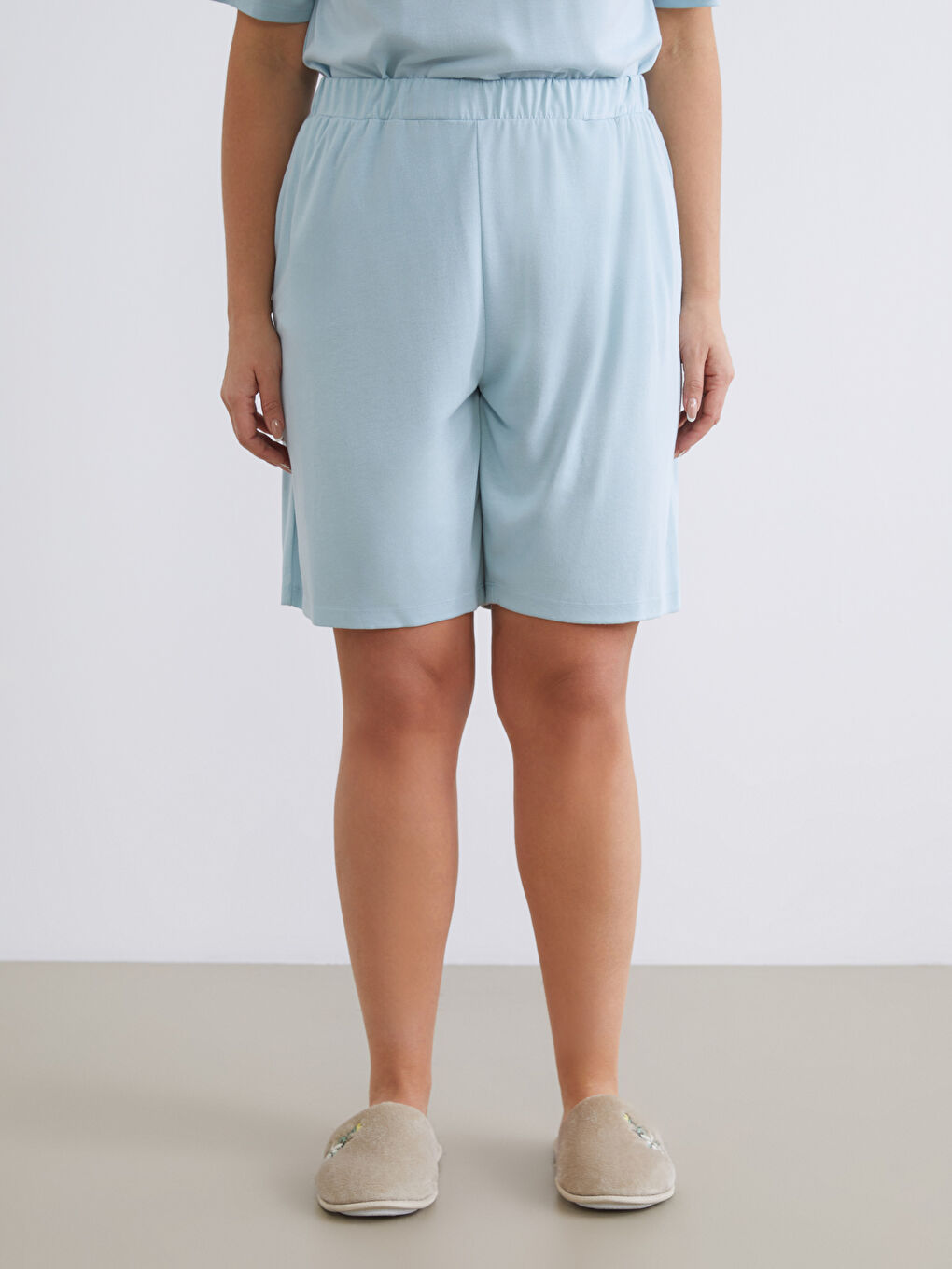 Büyük Beden Beli Lastikli Kadın Şort Pijama Altı-1