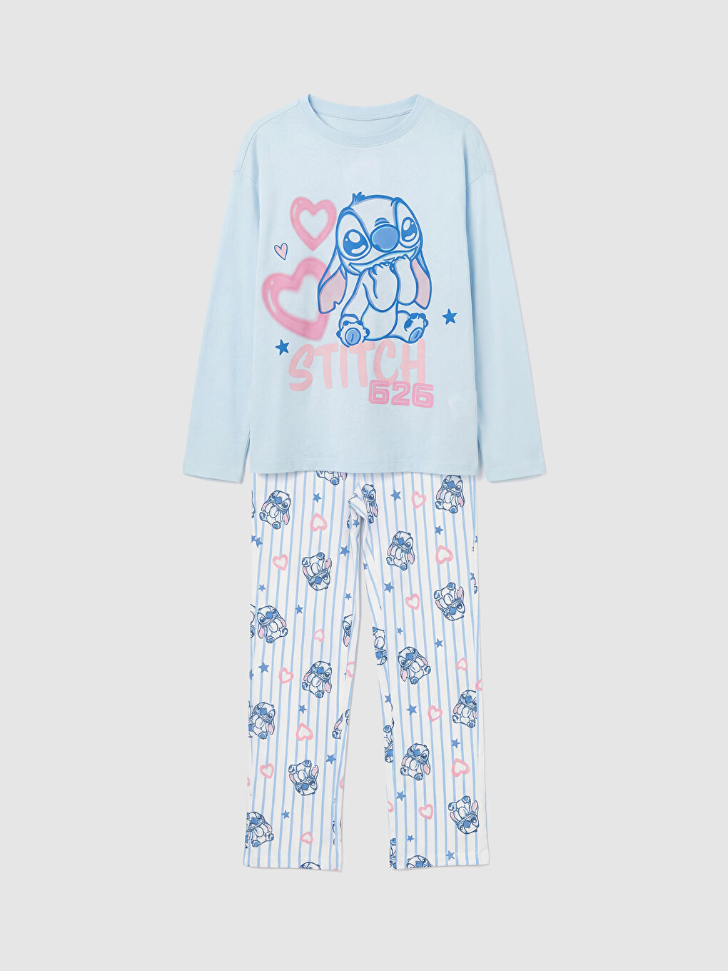 Crew Neck Stitch Printed Girls' Pyjamas Set-1