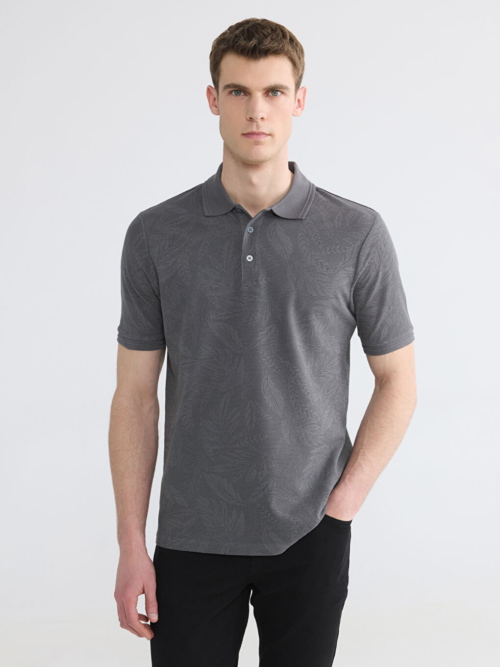 Polo Collar Patterned Pique Men's T-Shirt