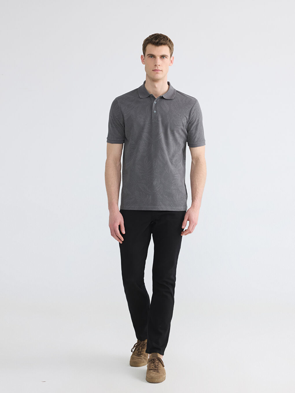 Polo Collar Patterned Pique Men's T-Shirt-1