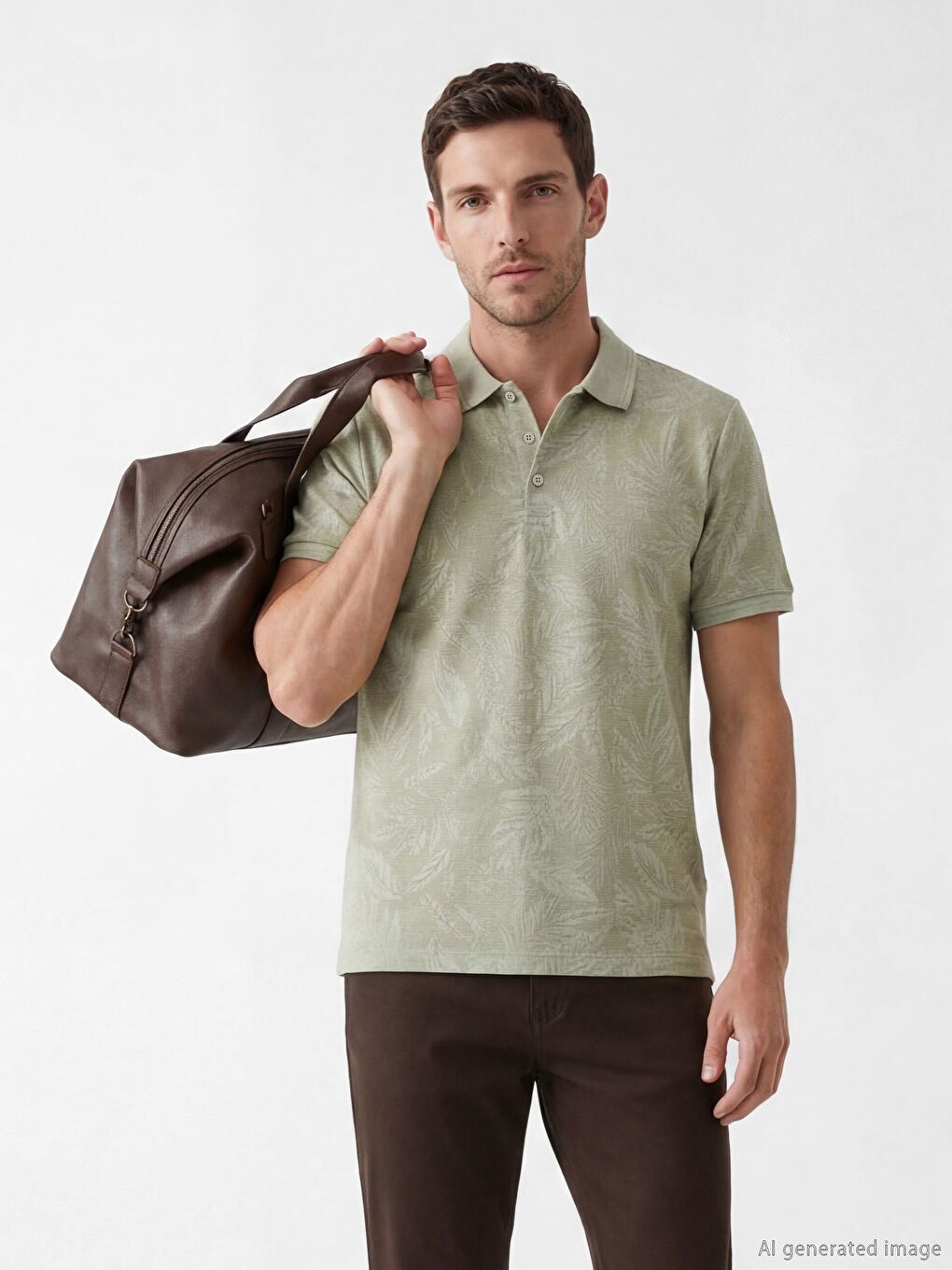 Haki Polo Yaka Desenli Pike Erkek Tişört