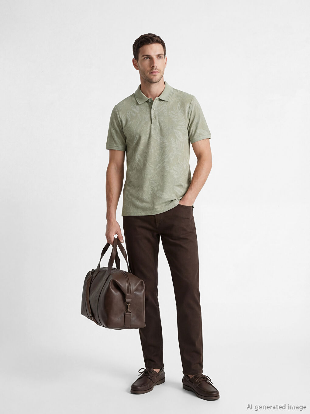 Haki Polo Yaka Desenli Pike Erkek Tişört-1