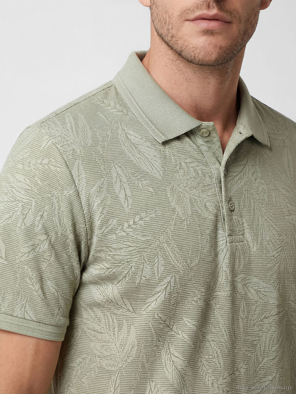 Haki Polo Yaka Desenli Pike Erkek Tişört-2