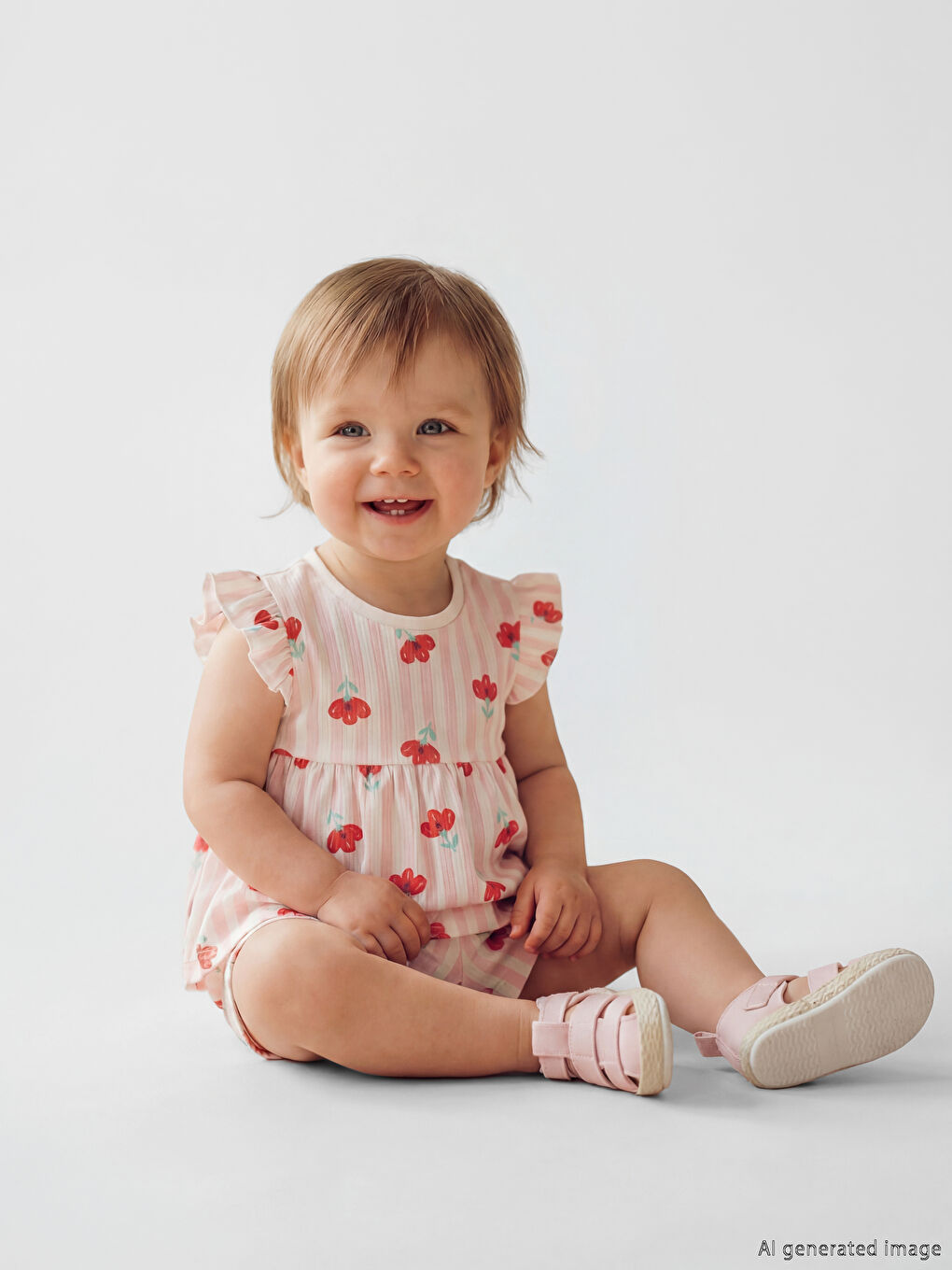 Çiçek Desenli Kız Bebek Fırfırlı Bluz ve Şort-1