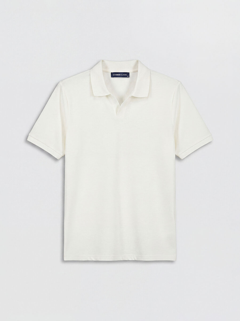 Beyaz Polo Yaka Dokulu Erkek Tişört