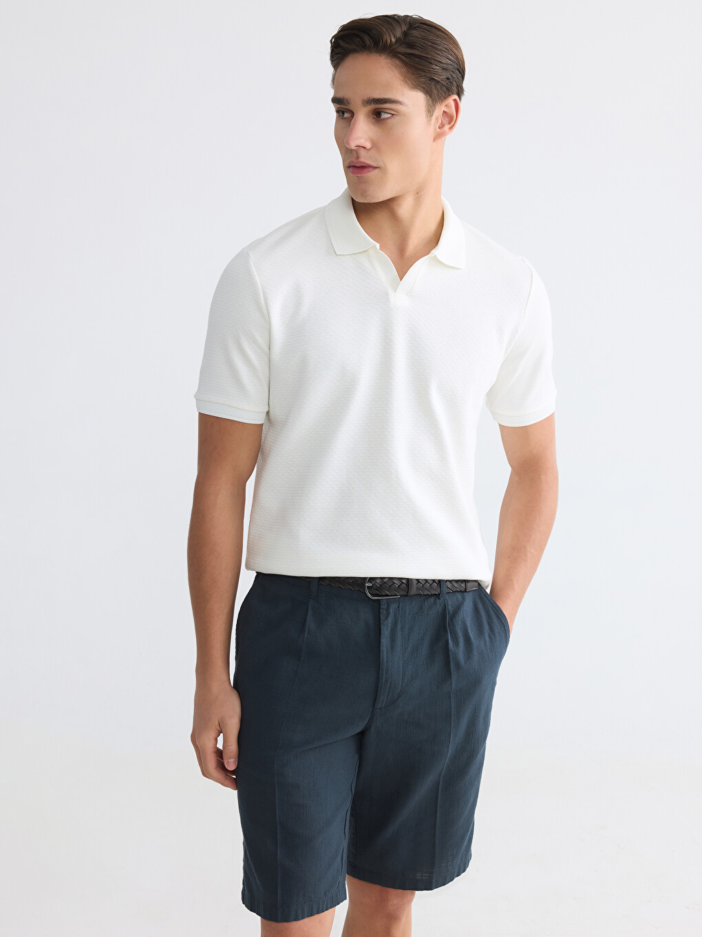 Polo Collar Textured Men's T-Shirt
