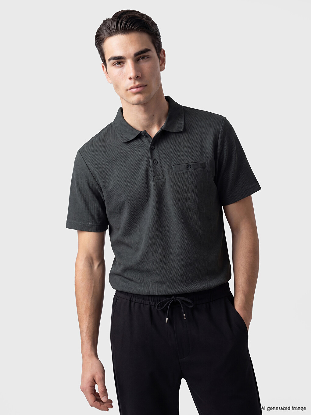 Polo Collar Textured Men's T-Shirt