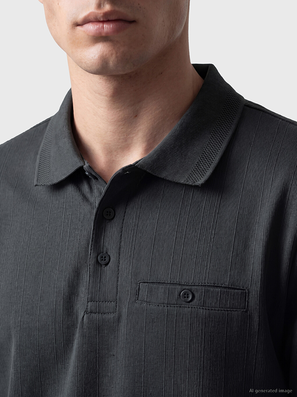 Polo Collar Textured Men's T-Shirt-2