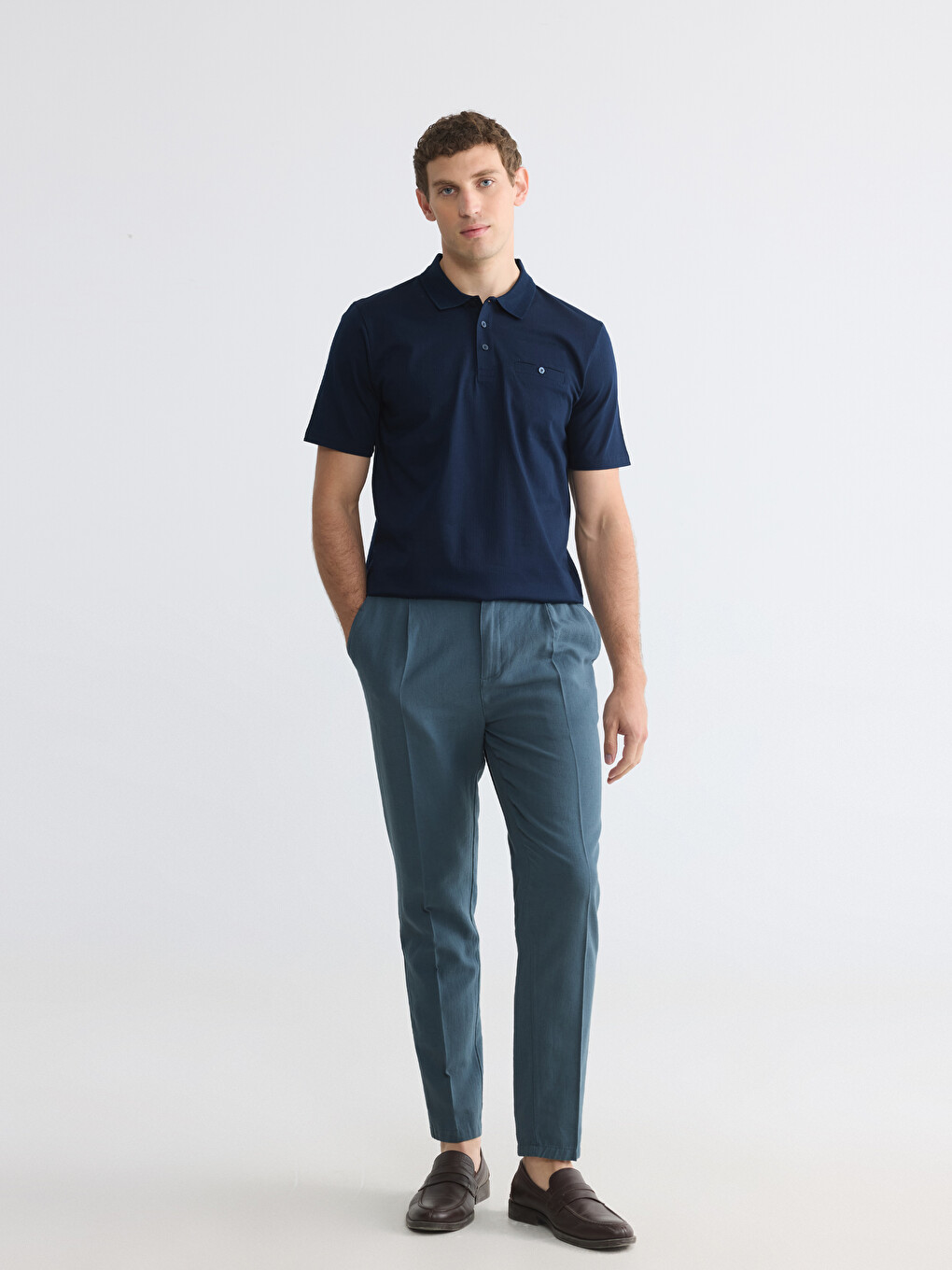 Polo Collar Textured Men's T-Shirt-3