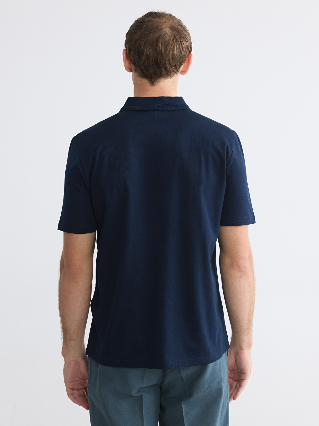 Polo Collar Textured Men's T-Shirt-5