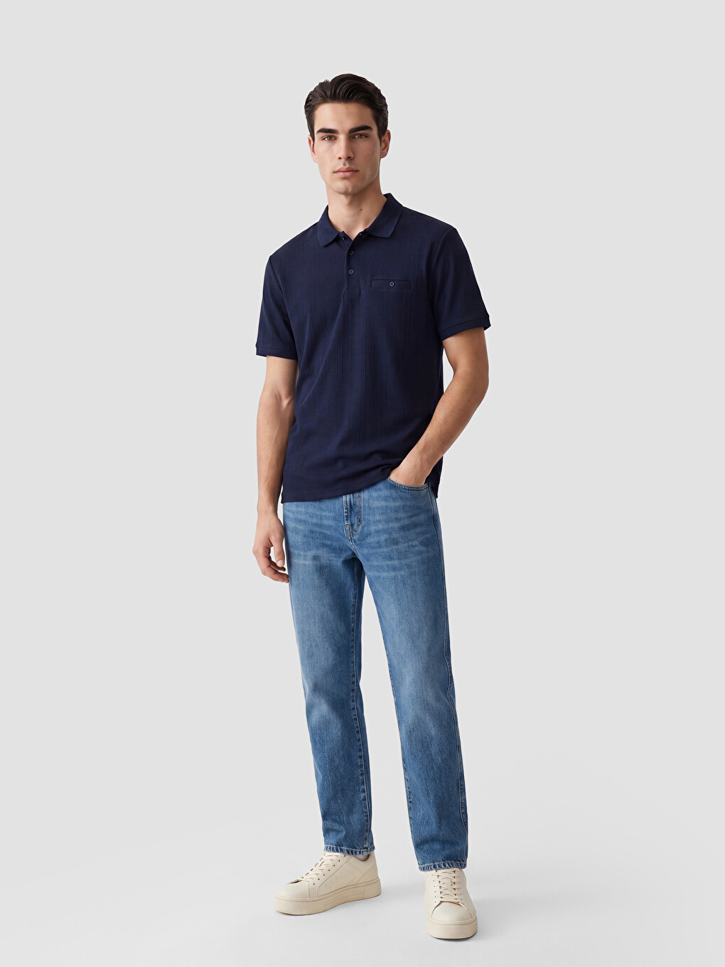 Polo Collar Textured Men's T-Shirt-2