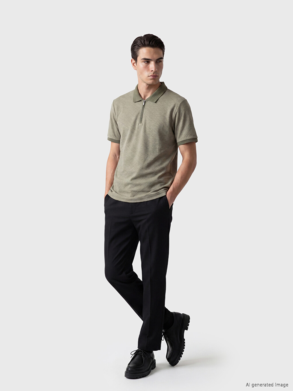 Polo Collar Textured Men's T-Shirt-1