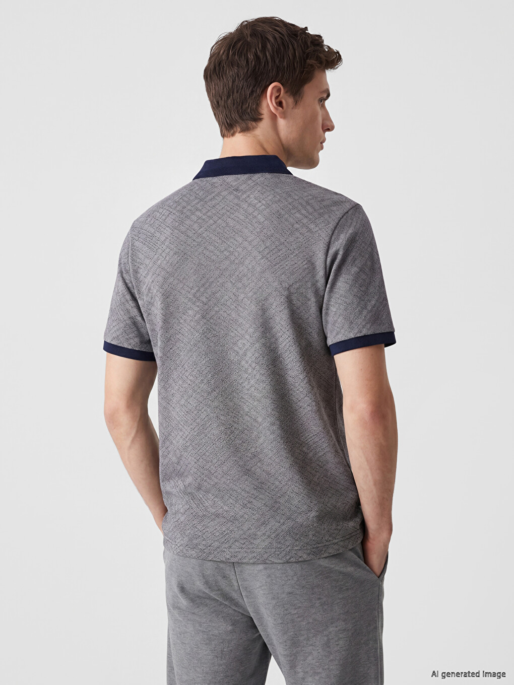 T-shirt i teksturuar me jakë polo për meshkuj-2