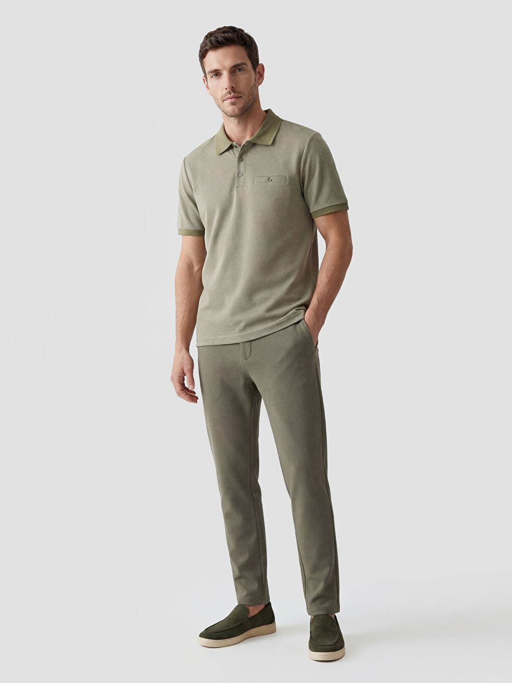 Yeşil Polo Yaka Erkek Tişört-1