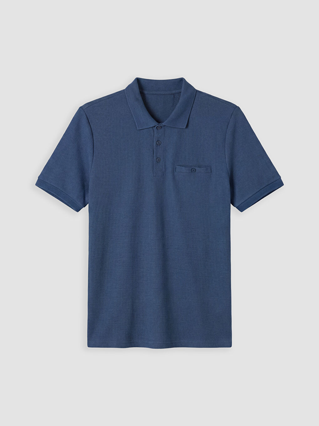 İndigo Polo Yaka Dokulu Erkek Tişört