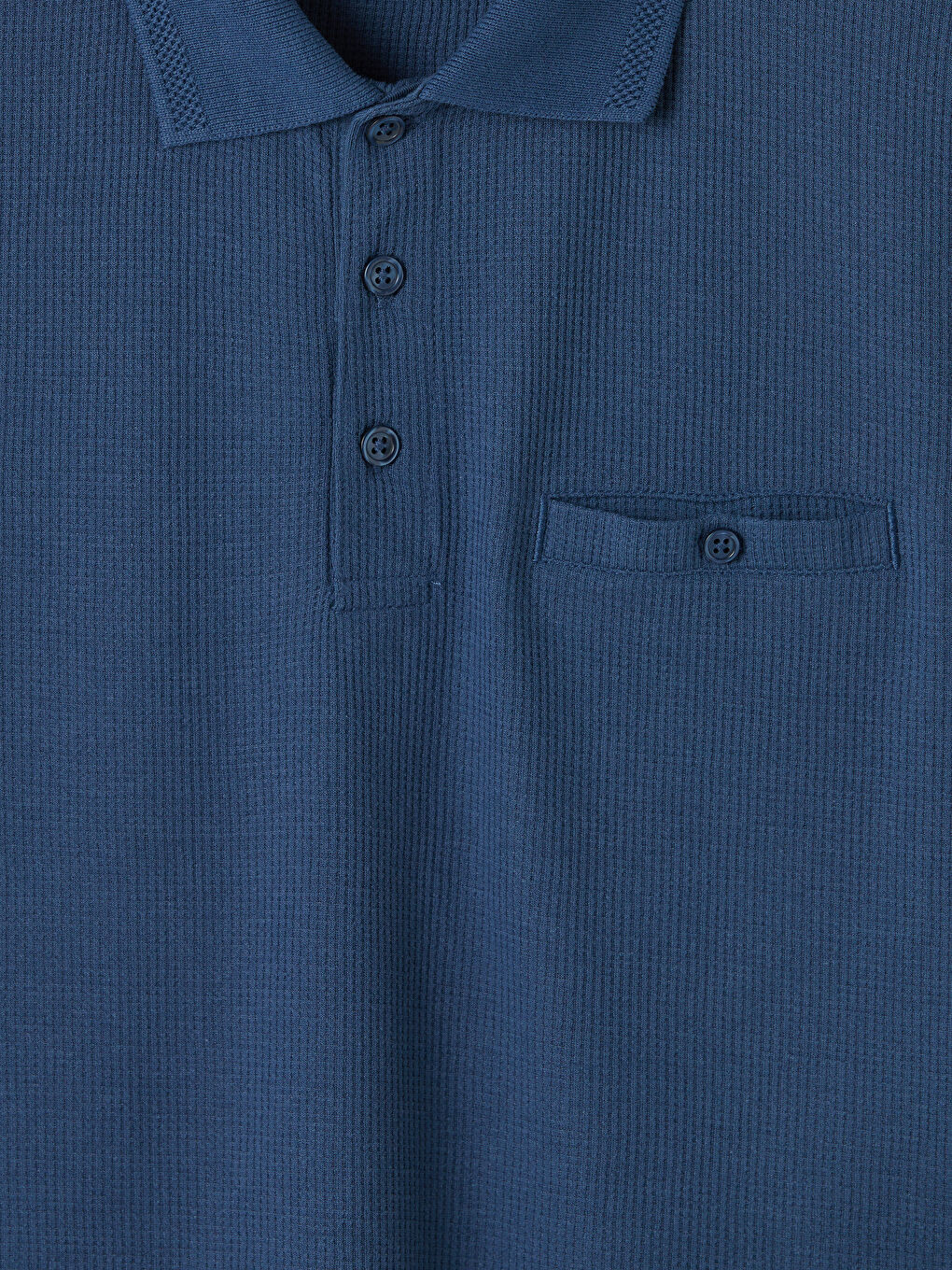 İndigo Polo Yaka Dokulu Erkek Tişört-2