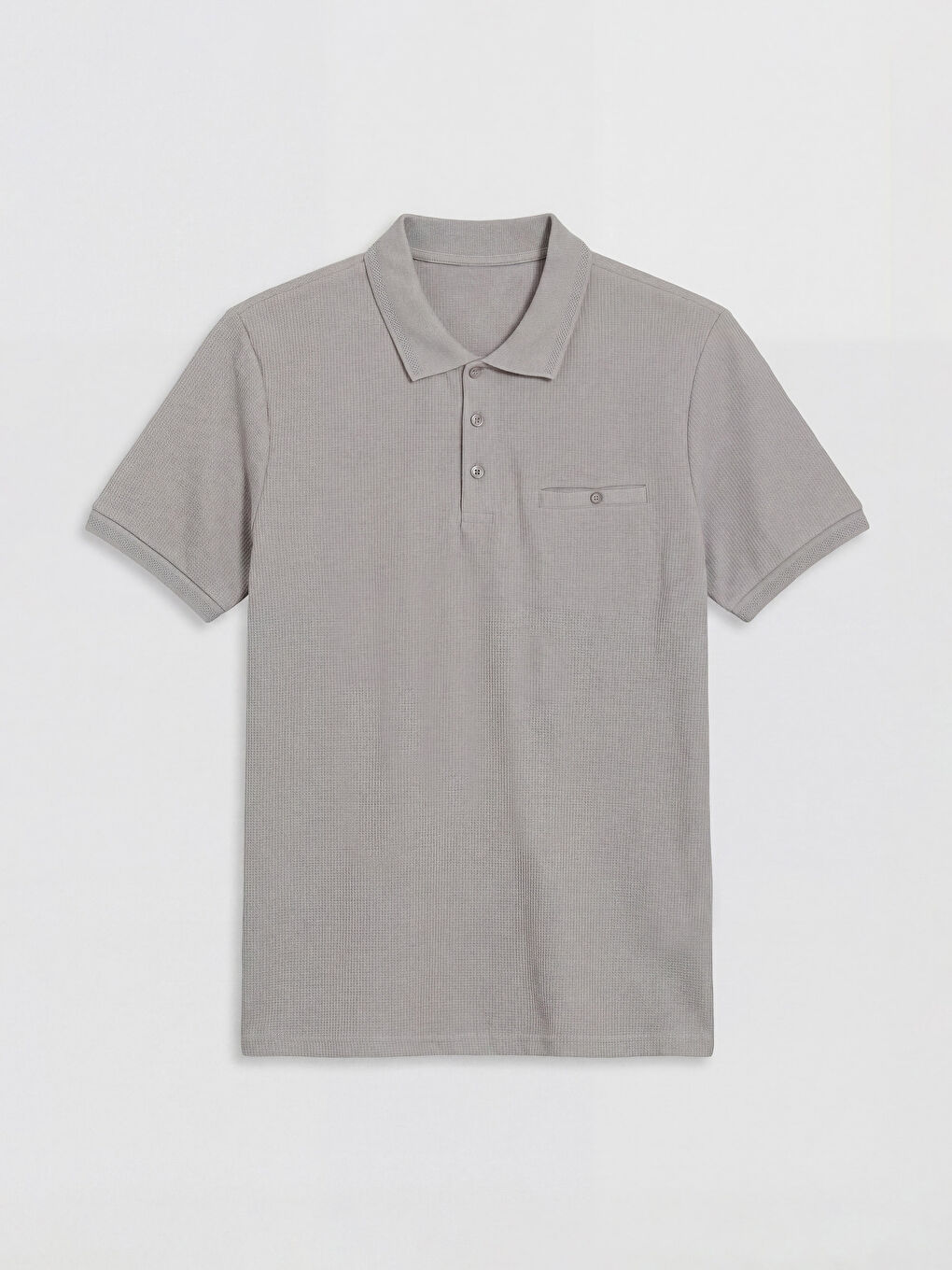 Gri Polo Yaka Dokulu Erkek Tişört
