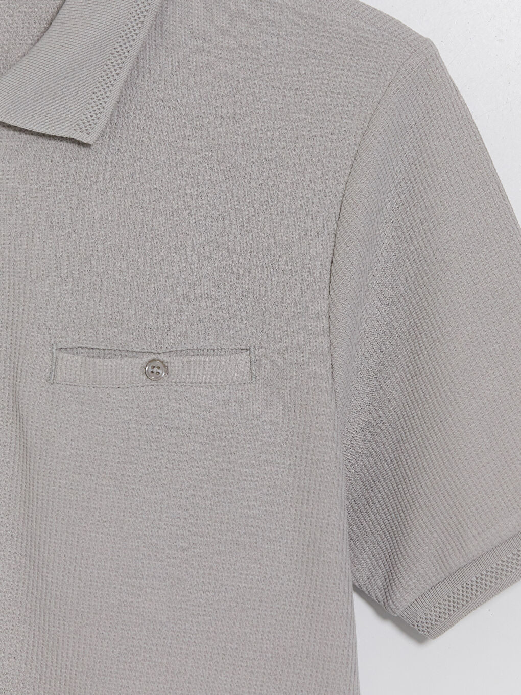 Gri Polo Yaka Dokulu Erkek Tişört-2