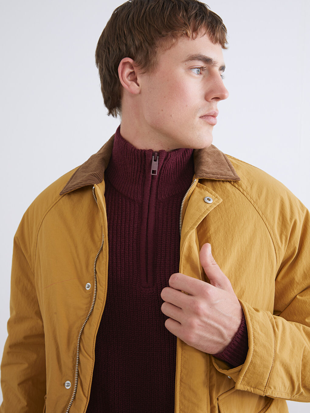 Relaxed Fit Collared Neck Men's Coat-2