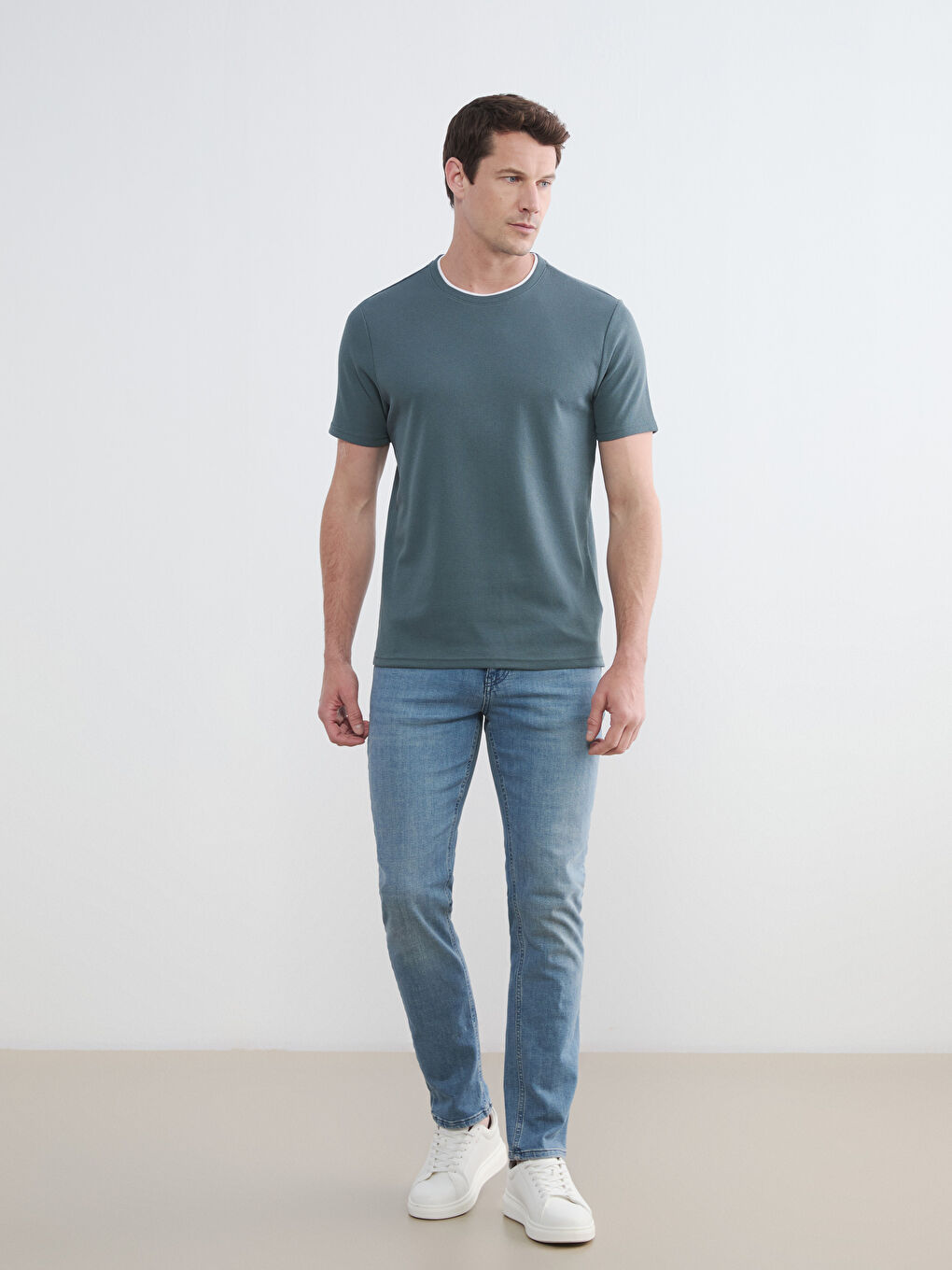 Petrol Bisiklet Yaka Erkek Tişört-1