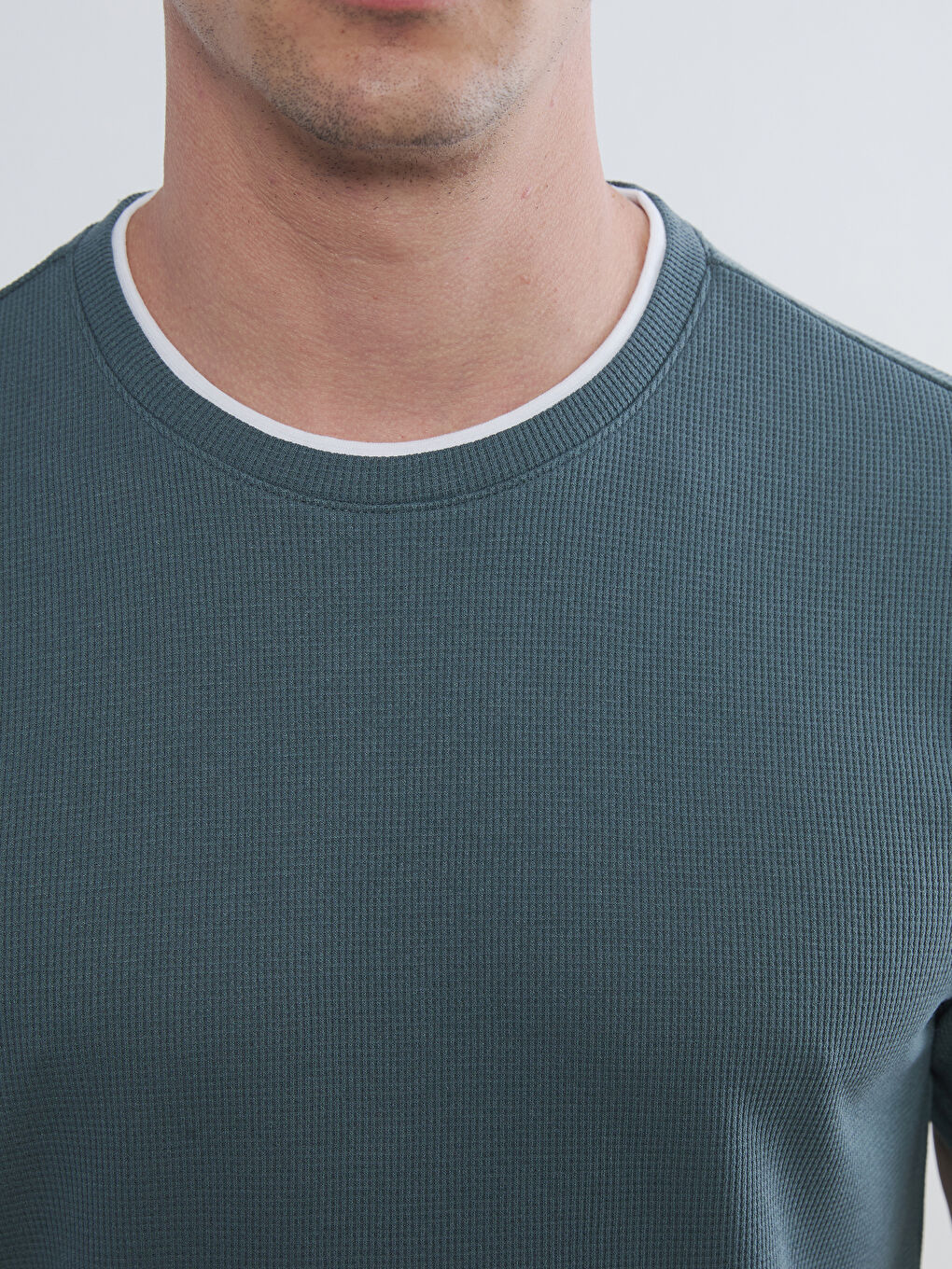 Petrol Bisiklet Yaka Erkek Tişört-2