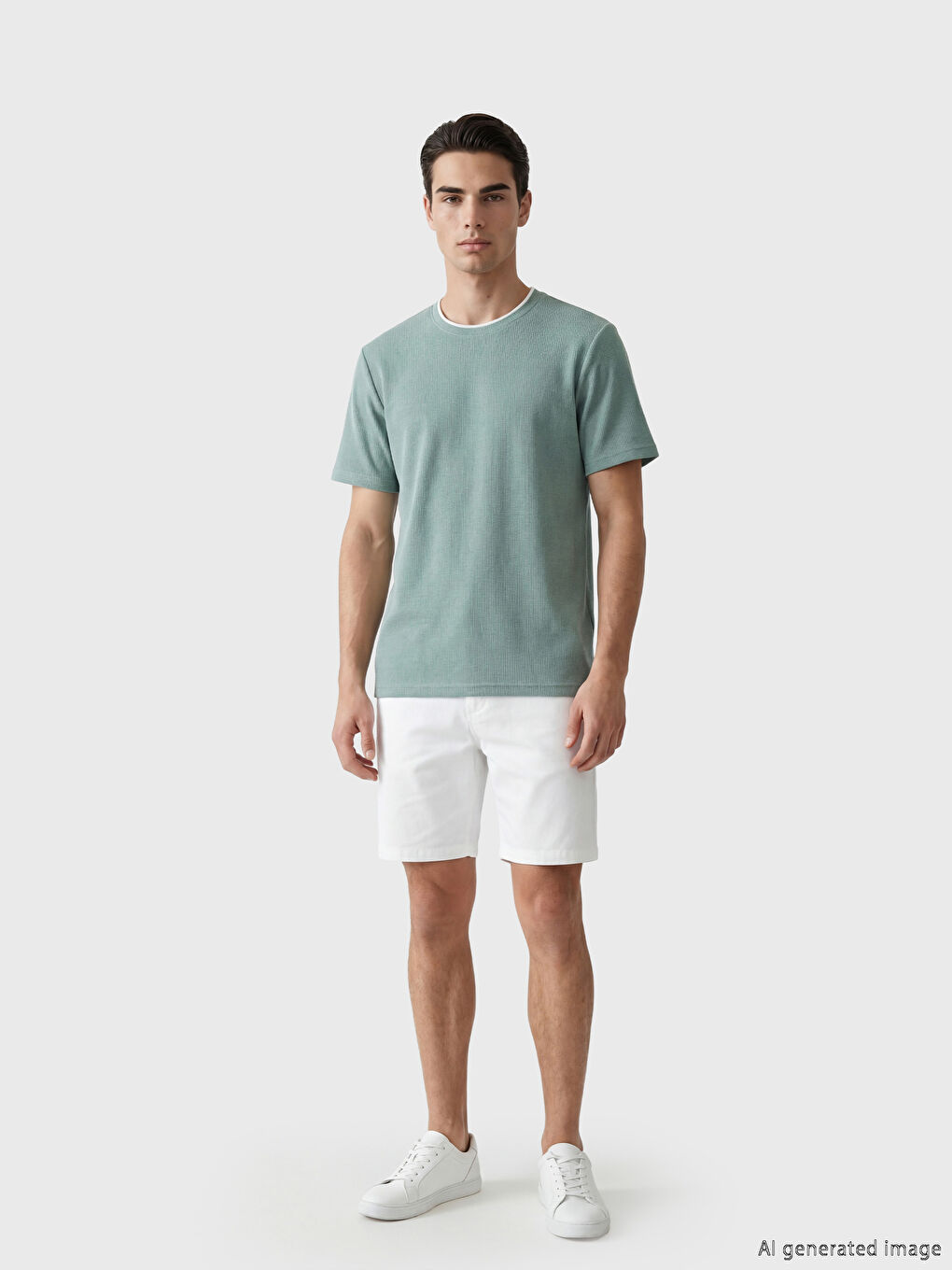 Yeşil Bisiklet Yaka Erkek Tişört-1