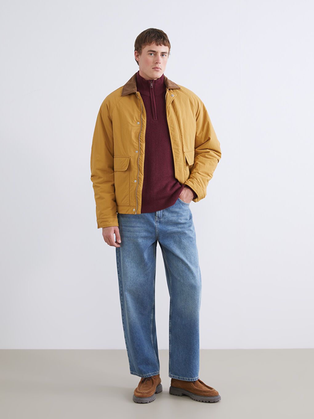 Kahverengi Rahat Kalıp Gömlek Yaka Erkek Mont-1