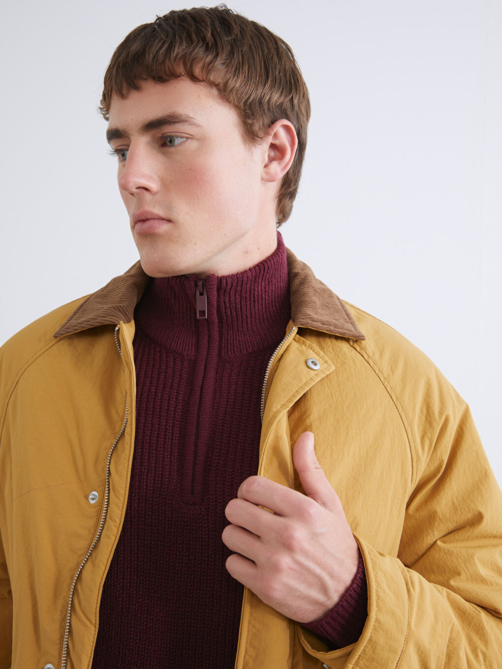 Kahverengi Rahat Kalıp Gömlek Yaka Erkek Mont-2