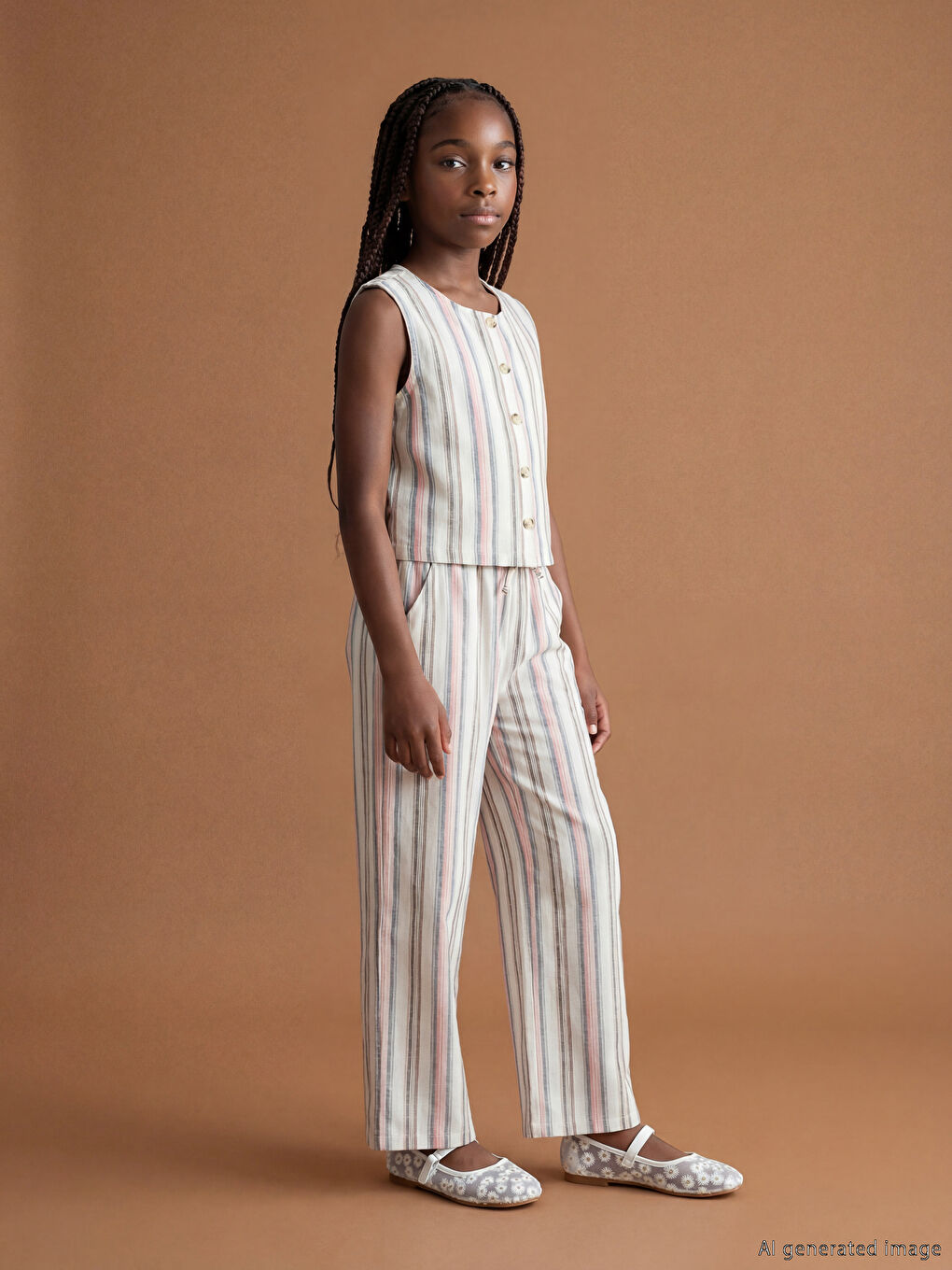 Striped Girls' Linen Blend Trousers