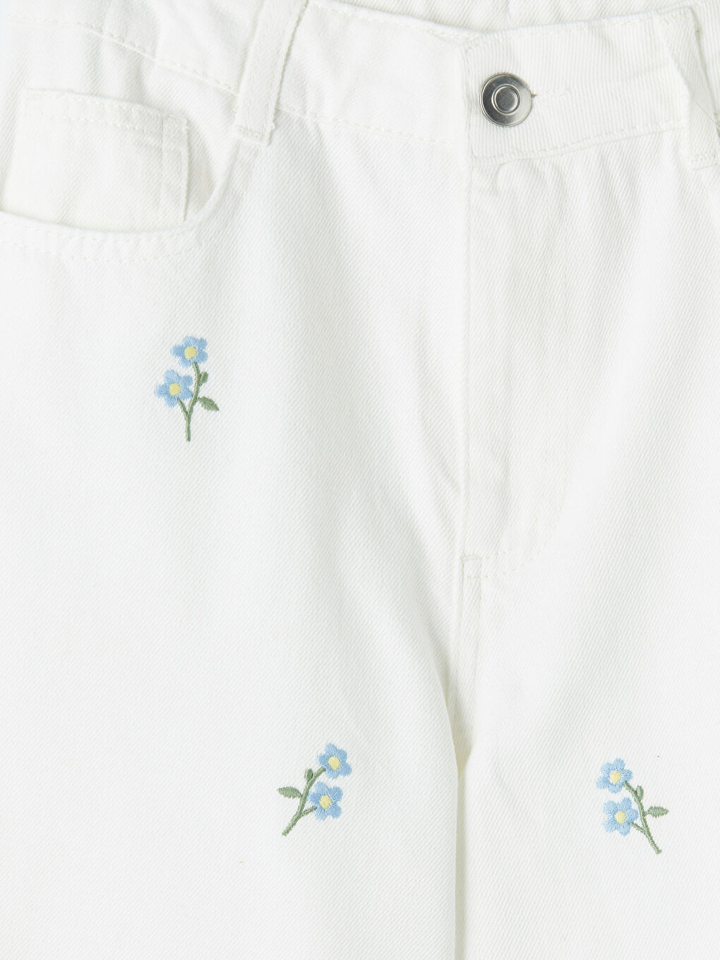 Ekru Wideleg Nakışlı Kız Çocuk Pantolon-2