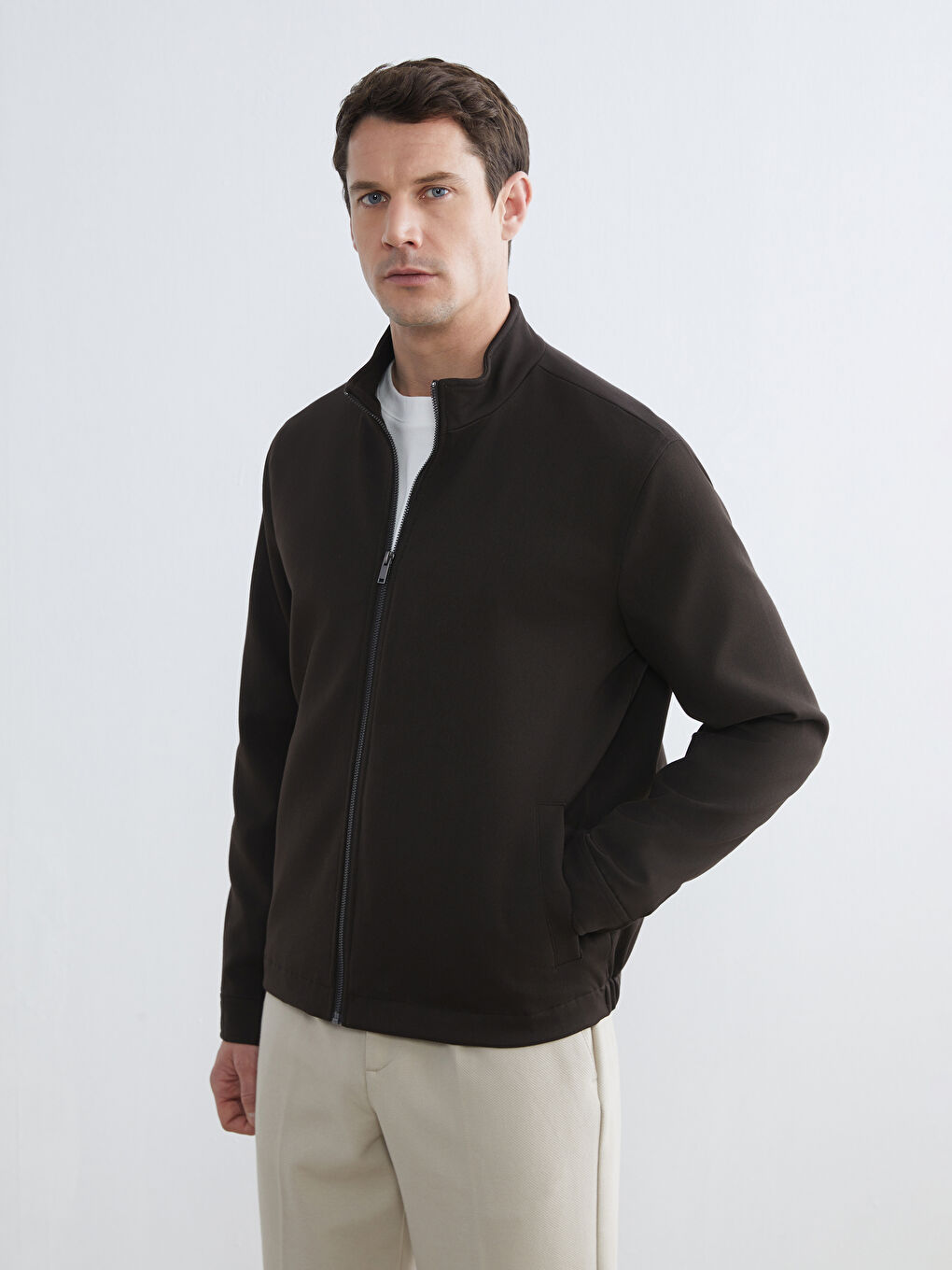 Редовен Фит Висока Яка Мъжко Палто