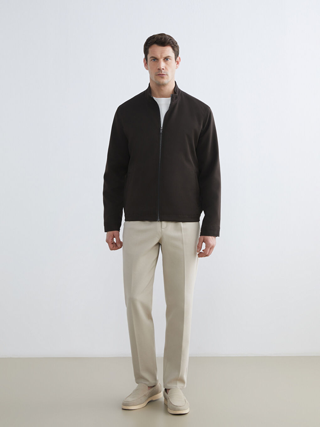 Редовен Фит Висока Яка Мъжко Палто-1