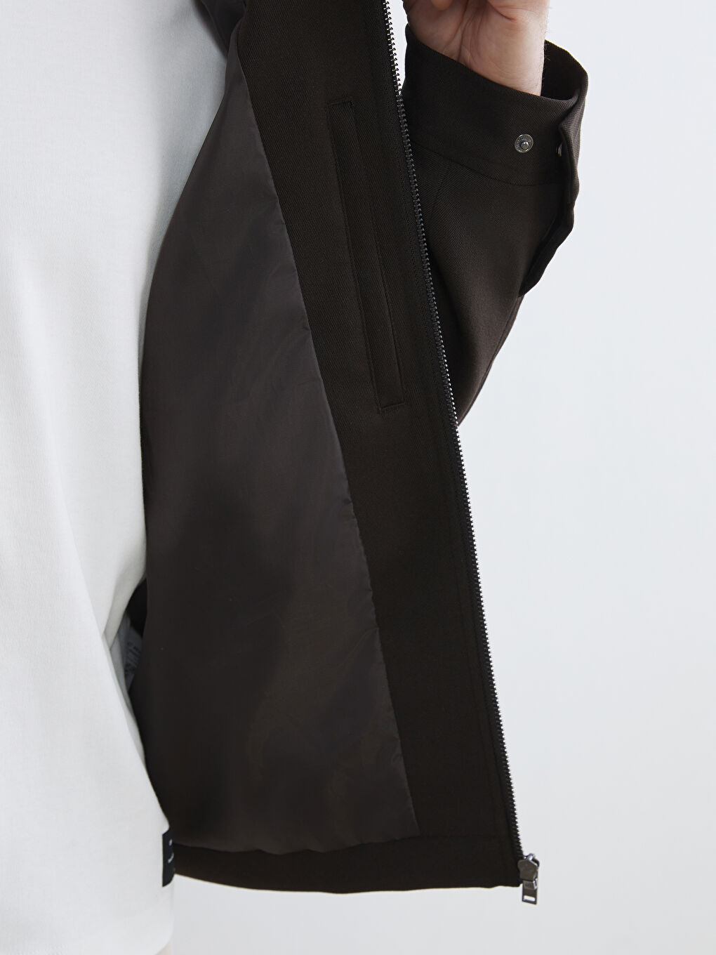 Редовен Фит Висока Яка Мъжко Палто-3