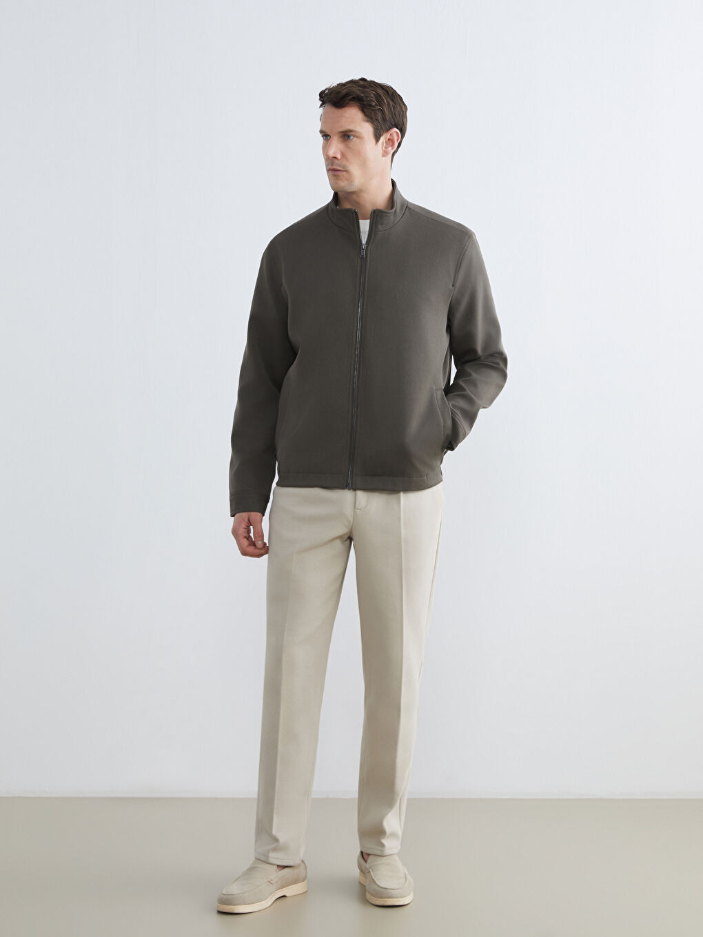 Түзу пішім биік жаға ерлер күртесі-1