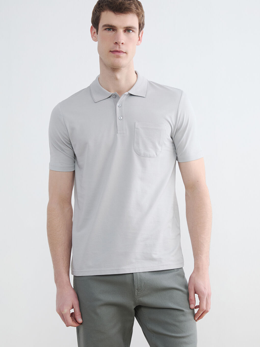 Gri Polo Yaka Pike Erkek Tişört