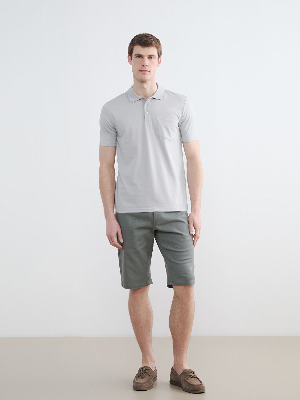 Gri Polo Yaka Pike Erkek Tişört-1