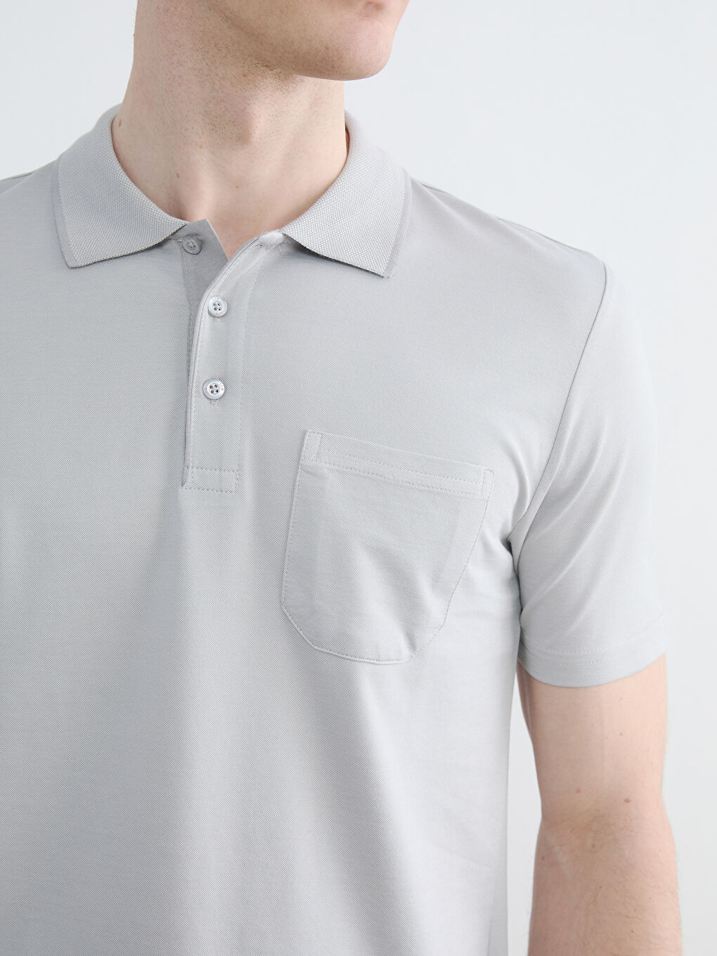 Gri Polo Yaka Pike Erkek Tişört-2