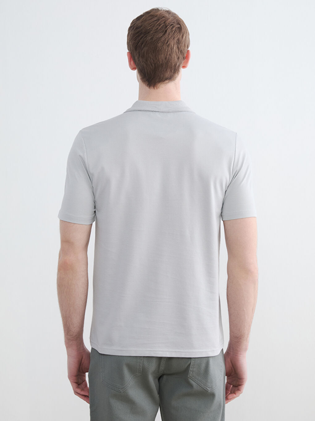 Gri Polo Yaka Pike Erkek Tişört-3