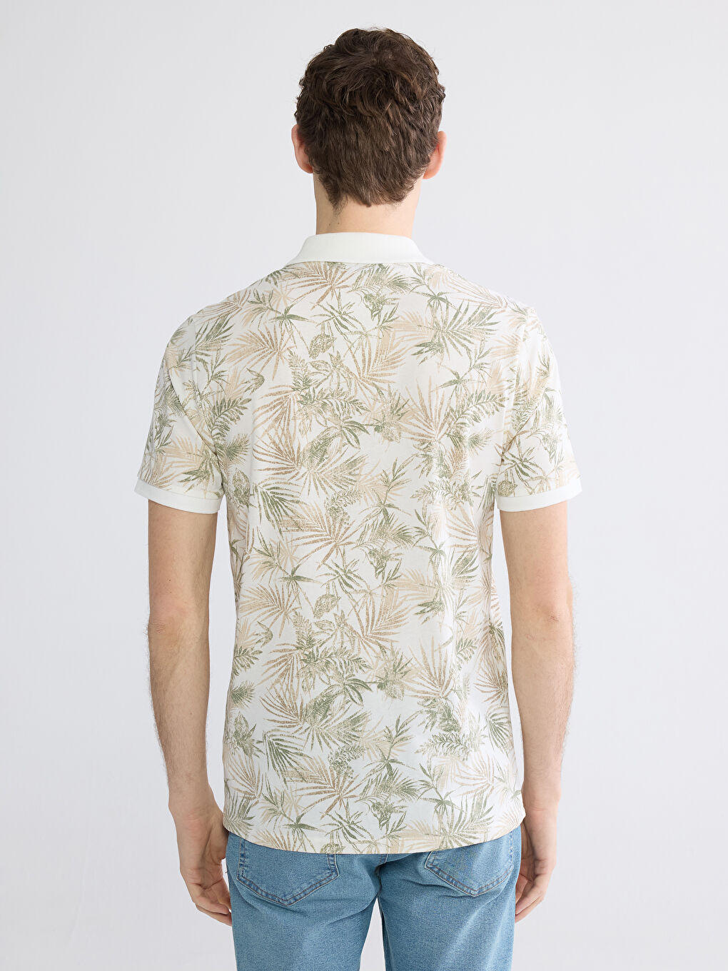 Polo Yaka Yaprak Desenli Erkek Tişört-3