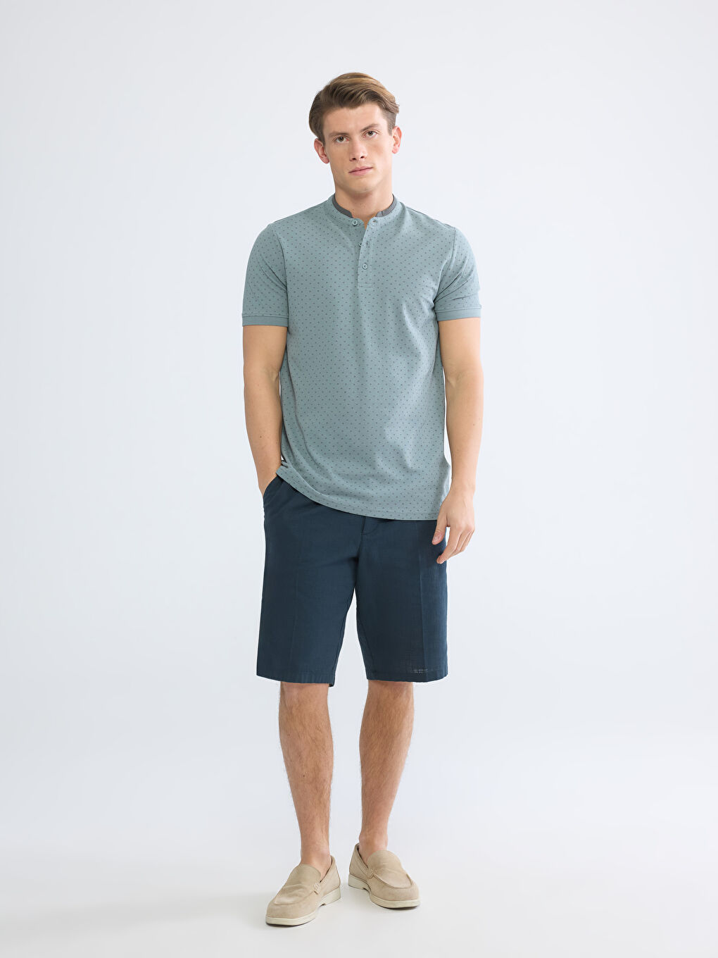 Μπλουζάκι Πικέ με Εκτύπωση με Κολάρο Μπάντα για Άνδρες-1