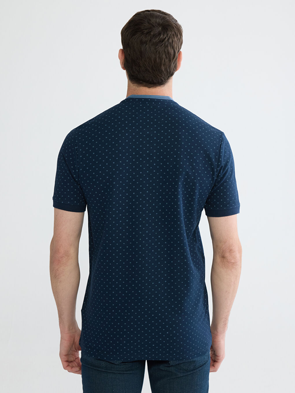 Мъжка тениска от пике с щампа и дядовска яка-3