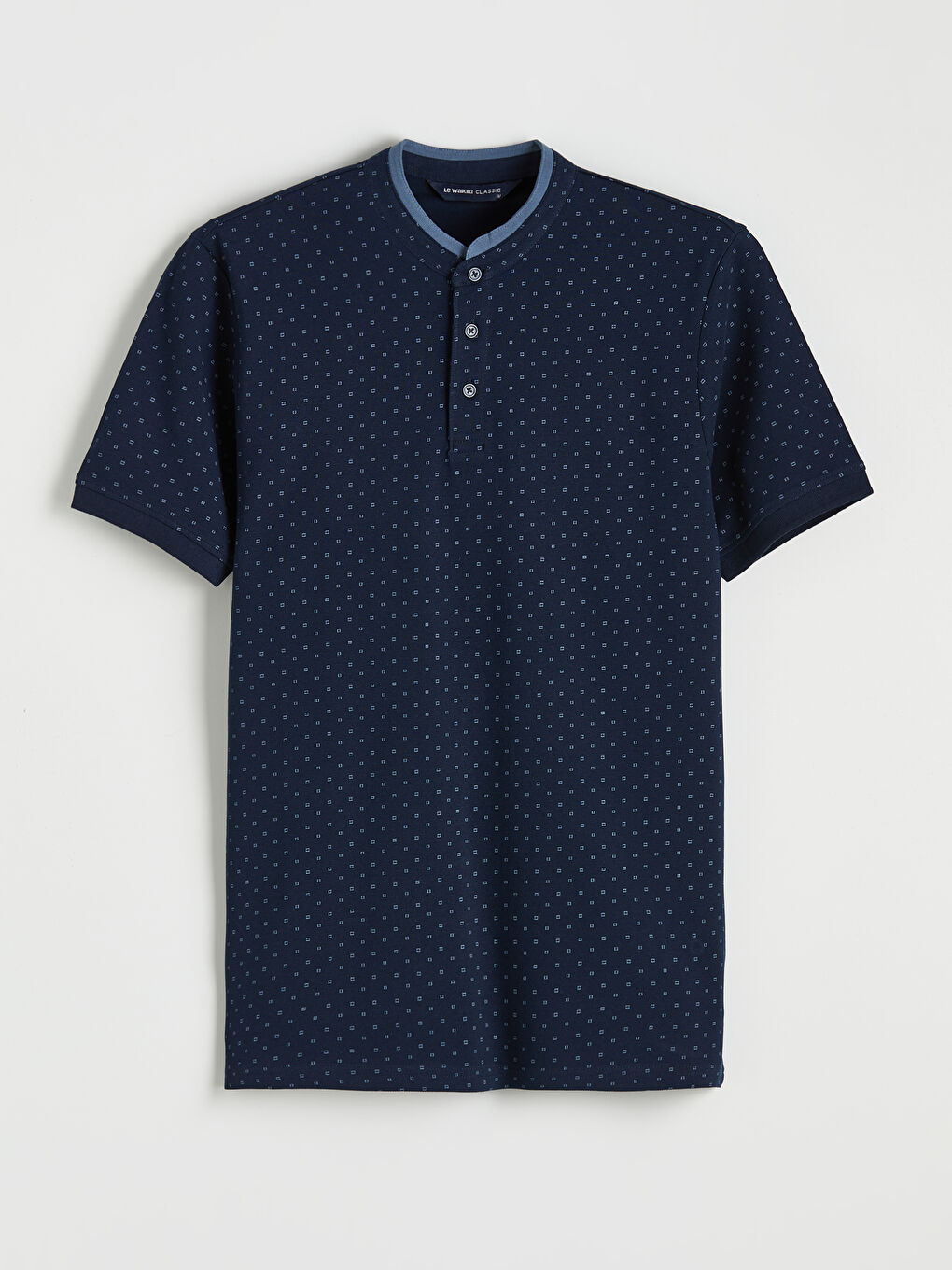 Мъжка тениска от пике с щампа и дядовска яка-4