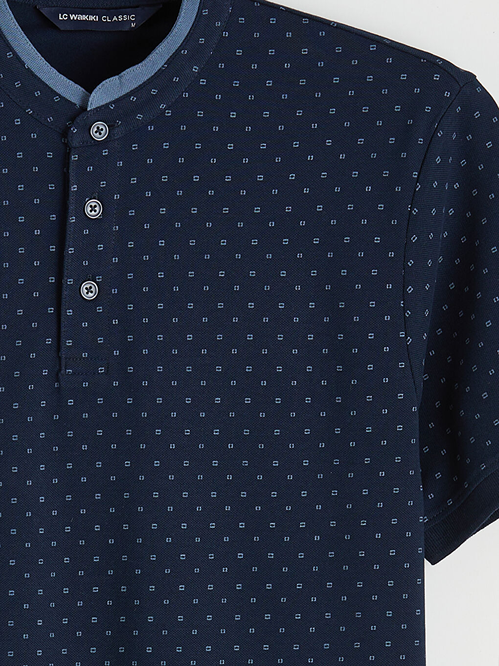 Мъжка тениска от пике с щампа и дядовска яка-5